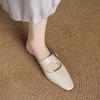 Fashion 2025 NEW Summer Women Mules Genuine Leather Women Shoes Round Toe Low Heel Shoes Cover Toe Slingback Sandals Modern Slippers