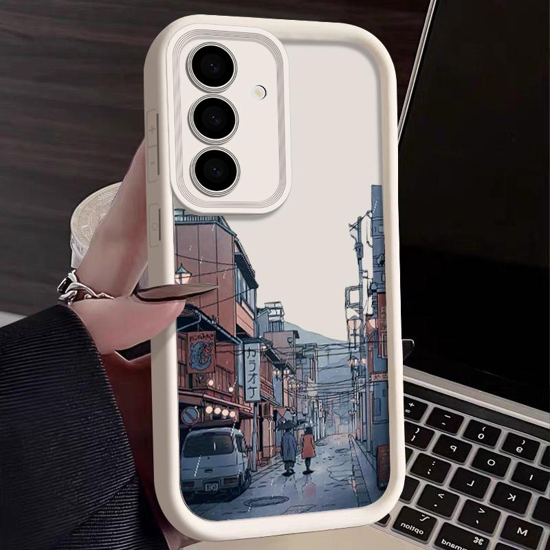 Silikon Mykt Deksel med Tegneserie By-mønster for Samsung S25 S24 S22 Ultra Plus S23 S21 S20 Fe A55 A54 A53 A35 A15 A16 Ensfarvet Linsebeskyttelsesdeksel