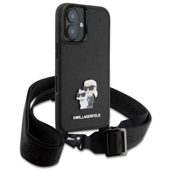 Karl Lagerfeld Klhcp16Ssakcpbk Iphone 16 6.1 Czarny/Black Hardcase Saffiano Karl&Choupette Metal Pin Cbdy Strap