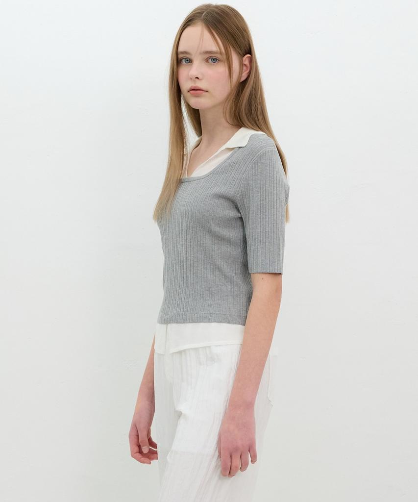 Ollibeudeollibeu Knit Layered Ribbed Slim Fit Pullover Ok6Xp4310