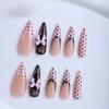 24 Stuks Franse Stijl Kunstnagels Zwart Polka Dot Kant Franse Amandel Press On Nagels Kunstmatige Manicure Tool Nageltips Voor Vrouwen