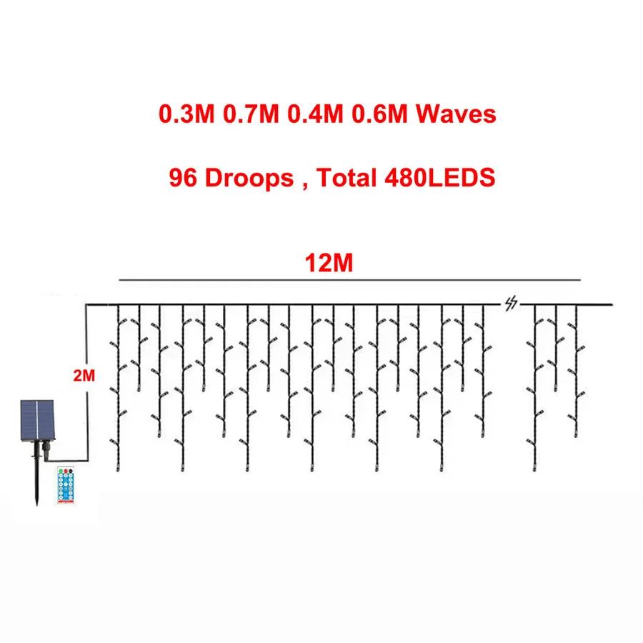 Solar Icicle String Lights Waterproof Solar Christmas Icicle Lights Outdoor Solar Curtain Fairy Light for Party Wedding Decor