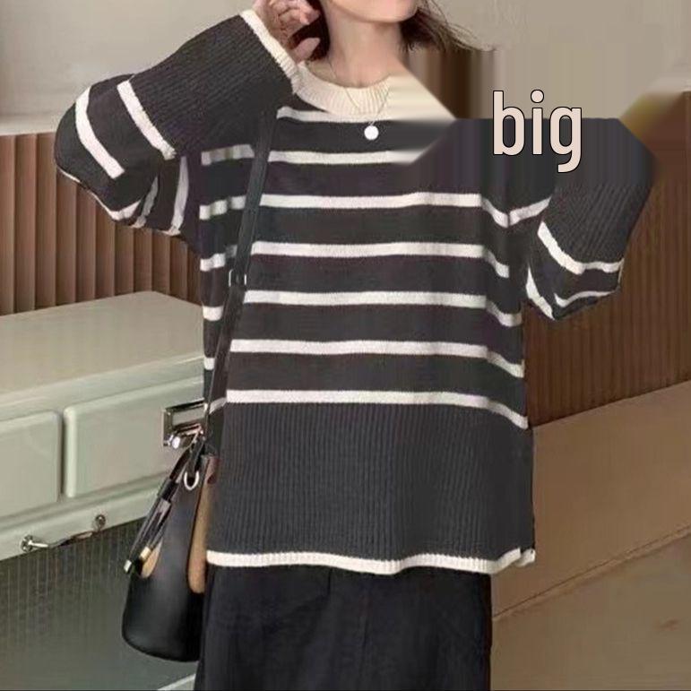 Korean Striped Knitwear for Women: 2026 Retro Lazy Style Soft Pullover Sweater for Autumn/Winter