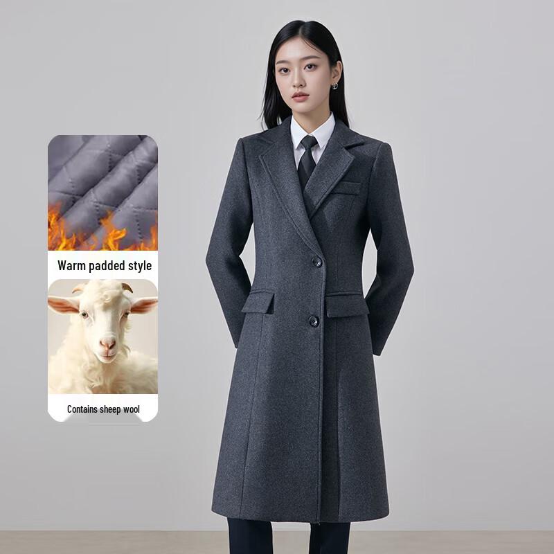

Terman Women s Grey Wool Blend Mid-Length Coat 4XL