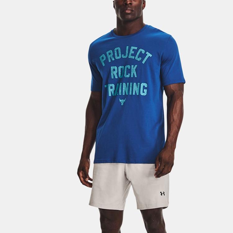 Under Armour Project Rock Graphic Print Crew Neck Short Sleeve T-Shirt Men Tops Phantom-Blue 1376891-471