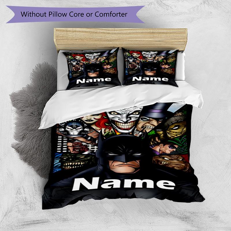 3pcs Duvet Cover Set (1*Duvet Cover + 2*Pillowcase, Without Core), Custom Name Batman Pattern Bedding Set, Home Bedroom Decor Gift
