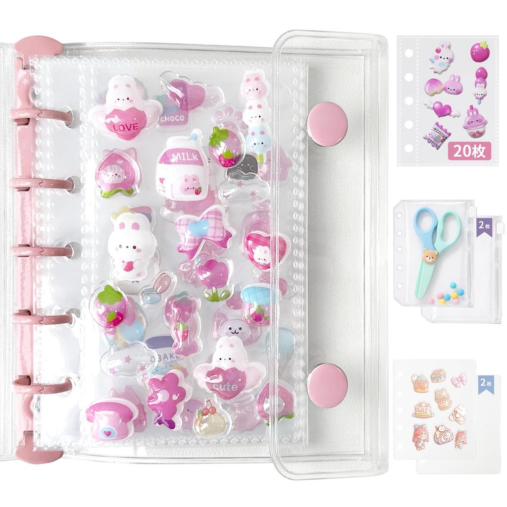 GOKEI Sticker Shrink M5 Mini Binder 2 Zippered 2 Clear PP Card Sticker Sticker Card Collage Pink Book, Plastic, Transparent, Size, [20 Refills,