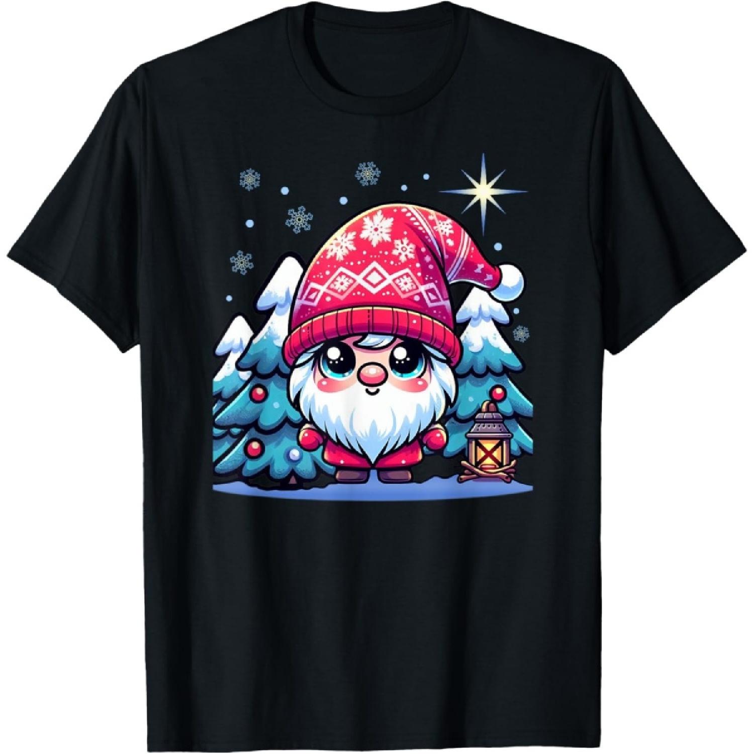 Cute Kawaii Gnome Winter Holiday Snowy Night Wonderland Fun T-Shirt S