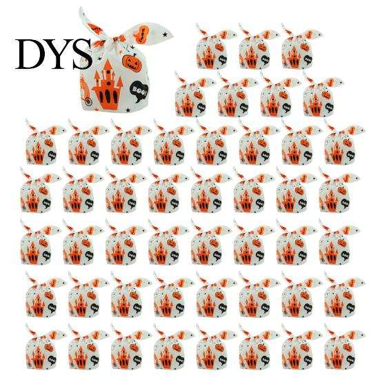 Halloween Candy Bags 48 Pcs Bags, Kids Trick or Treat Goodie Cute Rabbit Food Grade for Nougat Ear Small Plastic Gift Cookie, Snack, Treat,