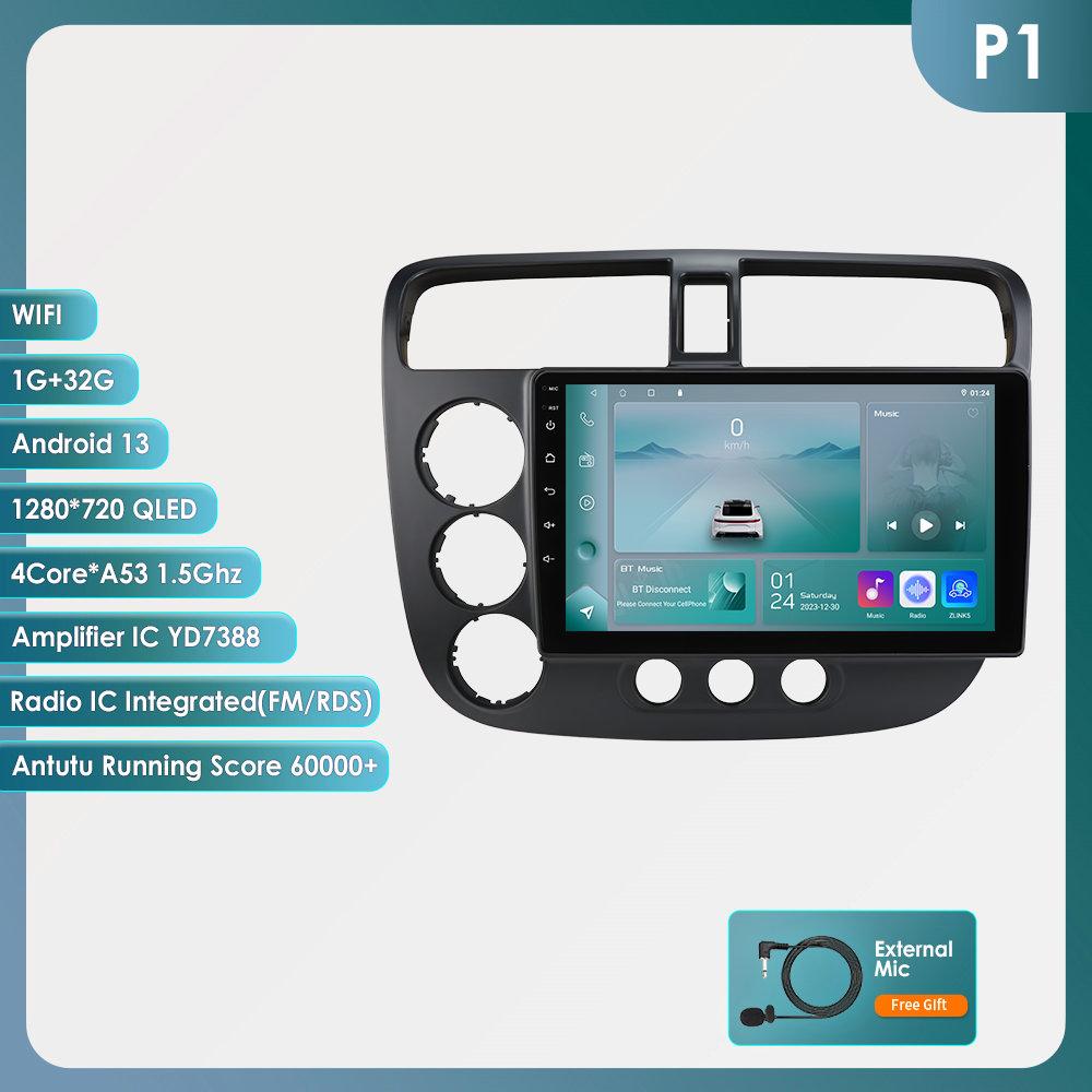 

Hizpo Android Carplay Auto Car Radio Multimedia Player for Honda Civic 7 2000-2006 Navigation Autoradio GPS Stereo 2din HeadUnit Intelligent Screen P1 4Core 1G 32G