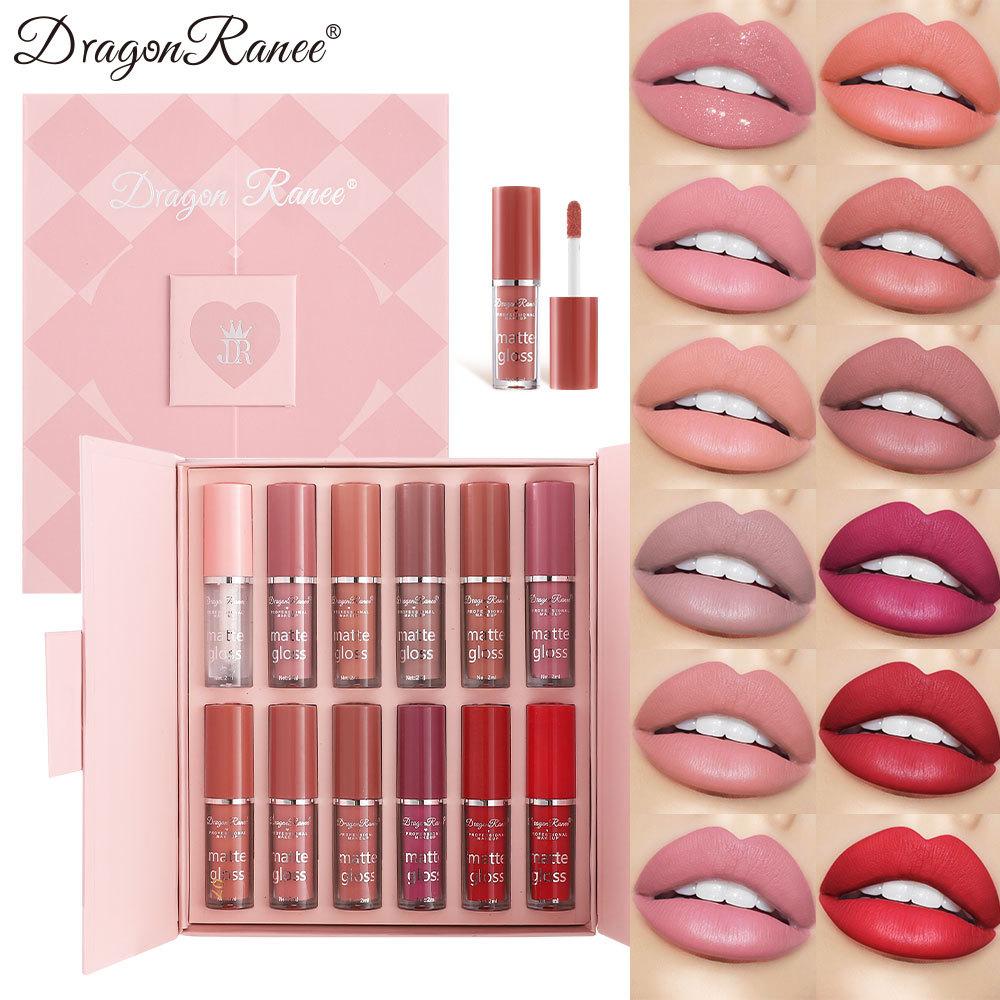 

Dragon Ranee 12-Color Matte Liquid Lipstick Set, Long-lasting & Transfer-proof Makeup Gift Box, Christmas Gift D8008 Double-door12Lip