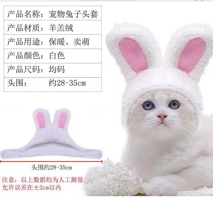 Cute Warm Shu Cotton Lint Small and Medium-sized Dog Dog Cat Pet White Rabbit Hat Headgear Autumn and Winter