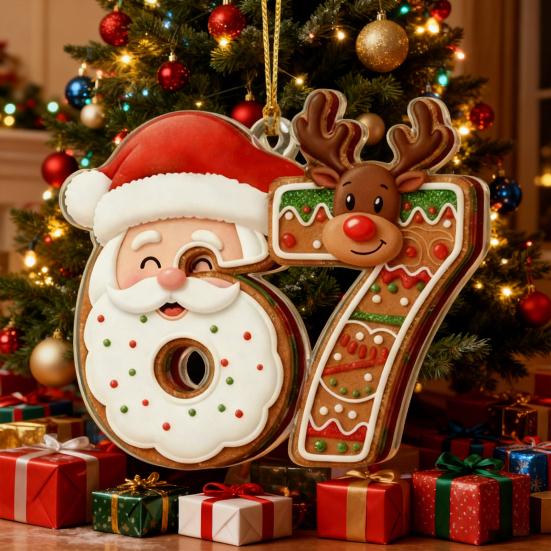 Christmas 67 Meme Acrylic Ornament Flat Santa Claus Reindeer Ice Cream Six Seven Xmas Tree Hanging Decoration Holiday Party Pendant