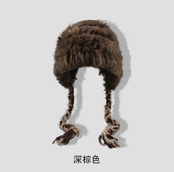 Rear split plush hat Women's winter warm wool hat Simple casual versatile face little rabbit hair knitted hat