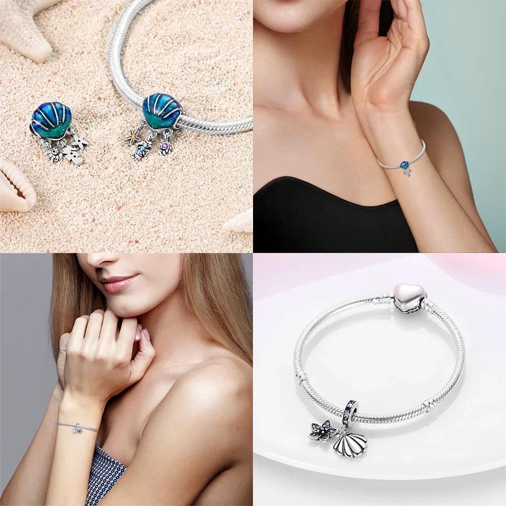 Shell Sea Mussel Blue Penguin Starfish Star Animal Original Copper Charms Bead Fit Bracelet Accessory Fine Gift Diy Jewelry