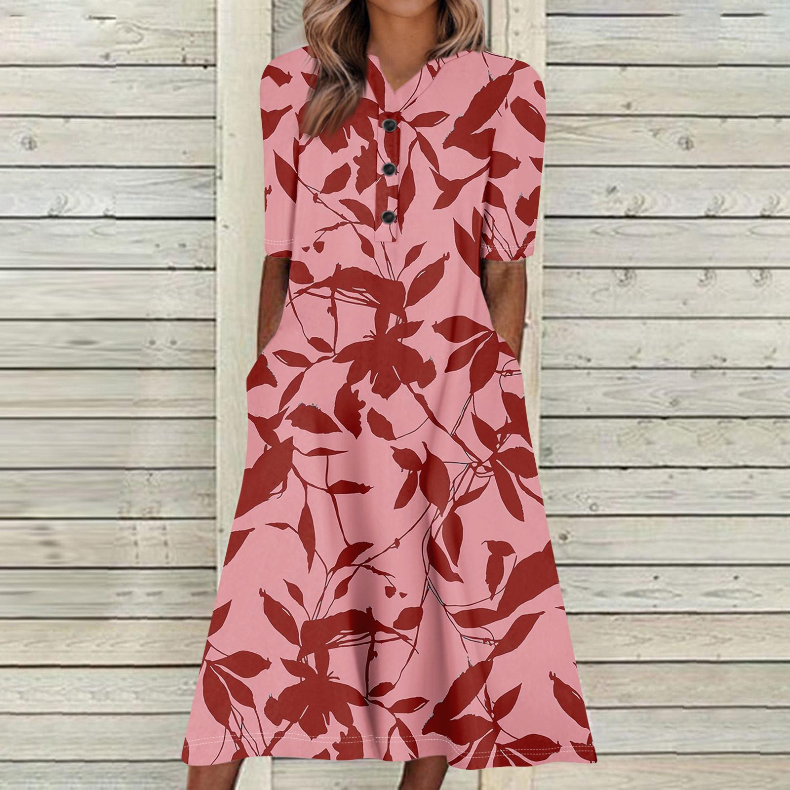 

Женские летние платья с V-образным вырезом и цветочным принтом, миди-платье, повседневные платья с коротким рукавом, модные струящиеся сарафаны для отпуска XL арбуз красный