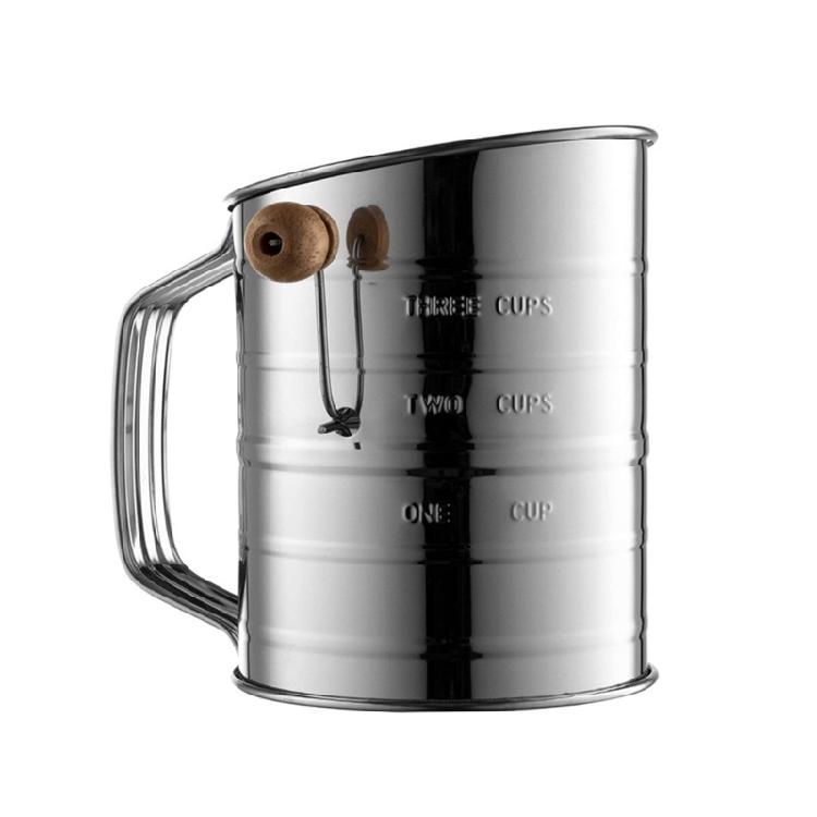 Commercial Grade Flour Sifter with Double Rings 3 Cup Ergonomic Hand Crank Large Capacity Flour Strainer