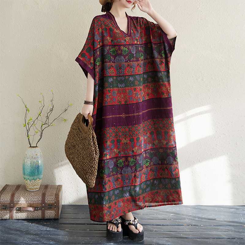 

Летнее цветное дорожное платье с V-образным вырезом в стиле ретро, длинная юбка, хлопок-лен One size