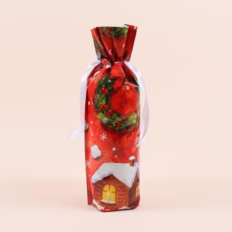Christmas Drawstring Gift Bags with Assorted Festive Patterns Self Standing for Home Xmas Party Treat Packing