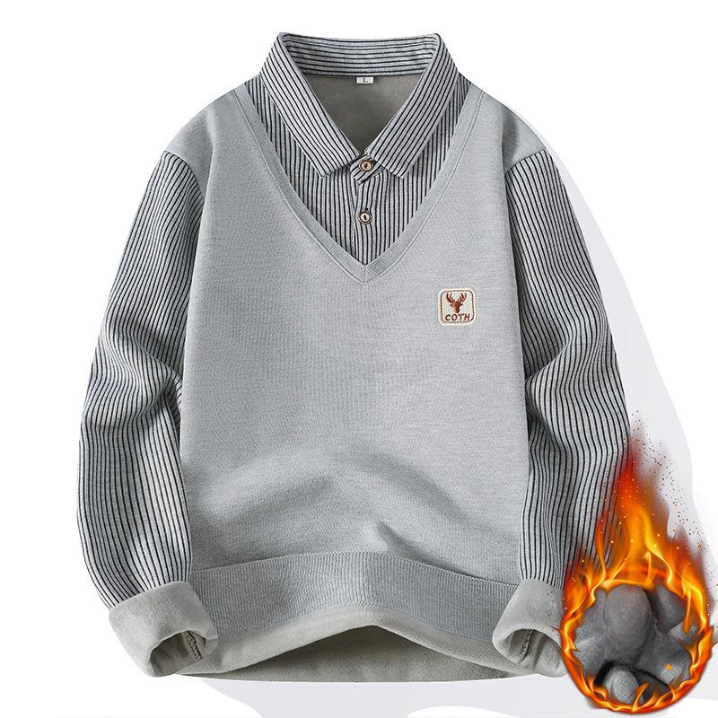 

Мужская флисовая рубашка поло, мужской пуловер, осенне-зимняя футболка, свитер с воротником, холодная блузка, темно-синий цвет хаки, корейская одежда XS серый