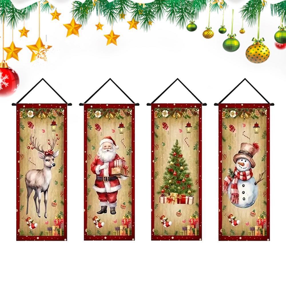 

Рождественские Баннеры 4 Штуки Праздничный Знак на Крыльцо Санта Снеговик Олень Настенный Баннер Для Домашней Вечеринки Стены Комнаты Патио Окна Улицы Внутри