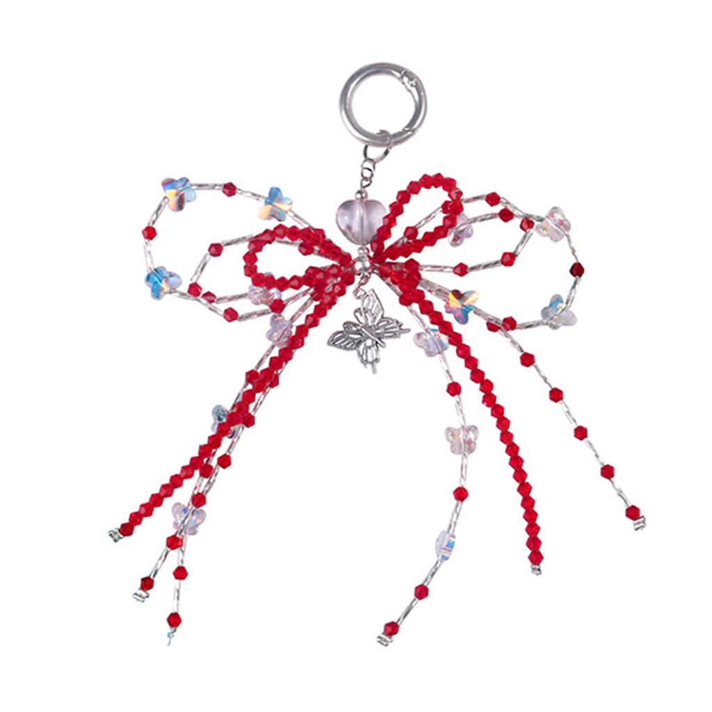 Handmade Beaded Butterfly Pendant Stylish Beaded Bowknot Pendant Keychain Phone Lanyard for Fashion Enthusiasts