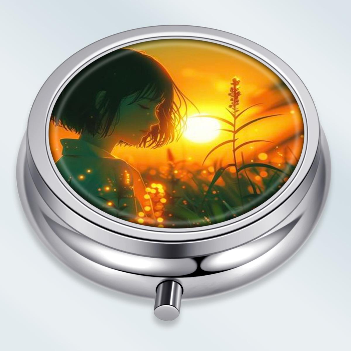 

Portable Pill Box with 3 Compartments, Mini Metal Medicine Organizer Case, Cute Printed Pill Container for Vitamins, Pills, Jewelry, Travel, Daily Use різнокольоровий