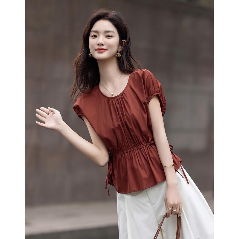 Dámská retro růžová francouzská košile s nabíranými rukávy a zavazováním