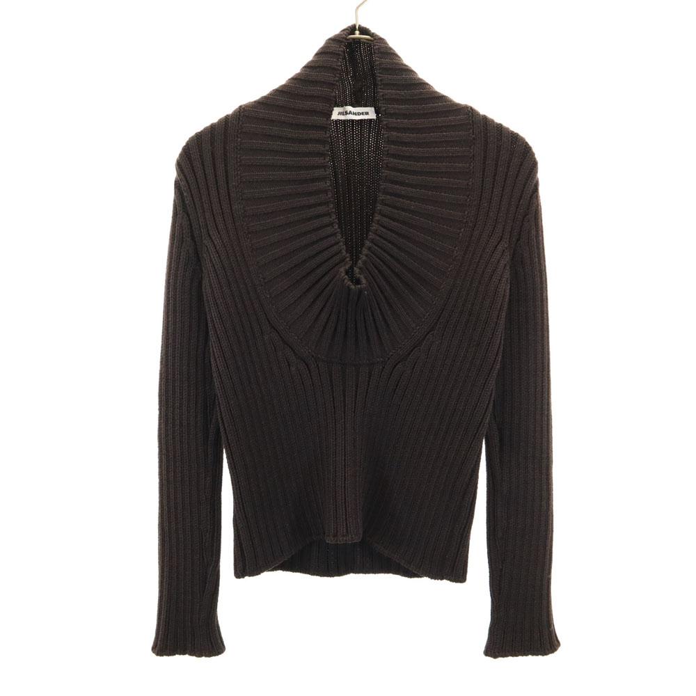 JIL SANDER made in Italy Long sleeve sweater 36 Brown Rib knit Women Used