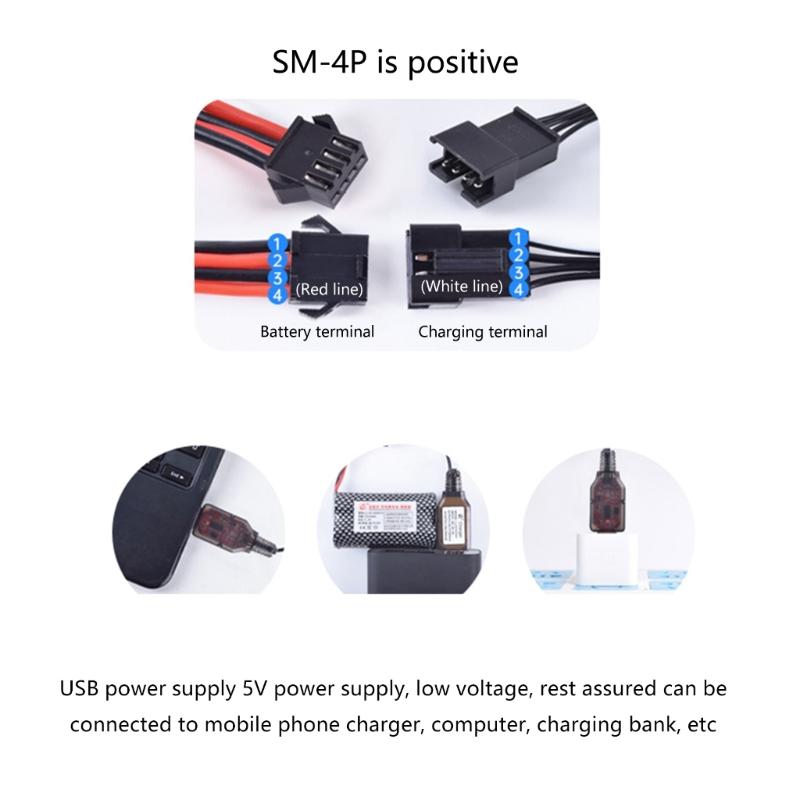 SM4P USB Charging Cable SM4P Charger LED Indicators For 7.4V LithiumBattery RCModel Vehicles Boats Remote Controlled Toy
