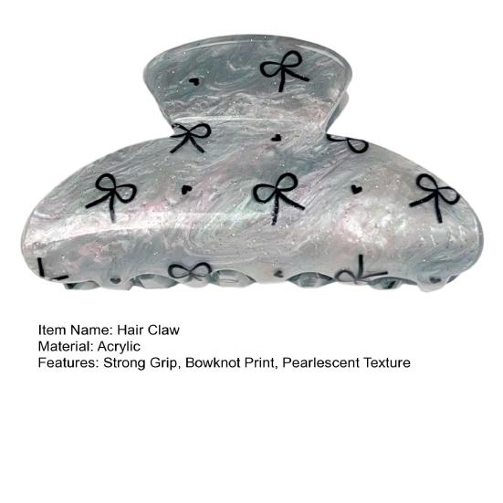Hair Claw for Women Bow Print Hair Clip Pearlescent Texture Shark Hair Claw
