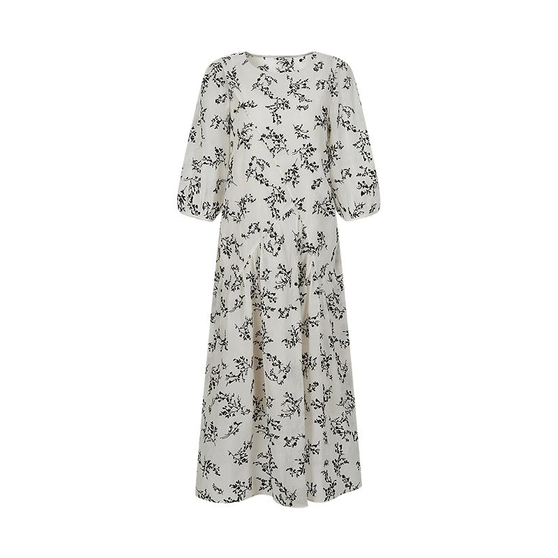 Jiu Zi Anna Kou Elegant Textured Three-Quarter Sleeve Dress L