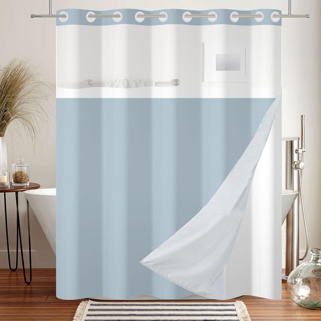 Doppellagiger Wasserdichter Duschvorhang mit Einsatz Einfache Montage Modernes Schlichtes Design Badezimmer Sichtschutzvorhänge Badewanne Dusche