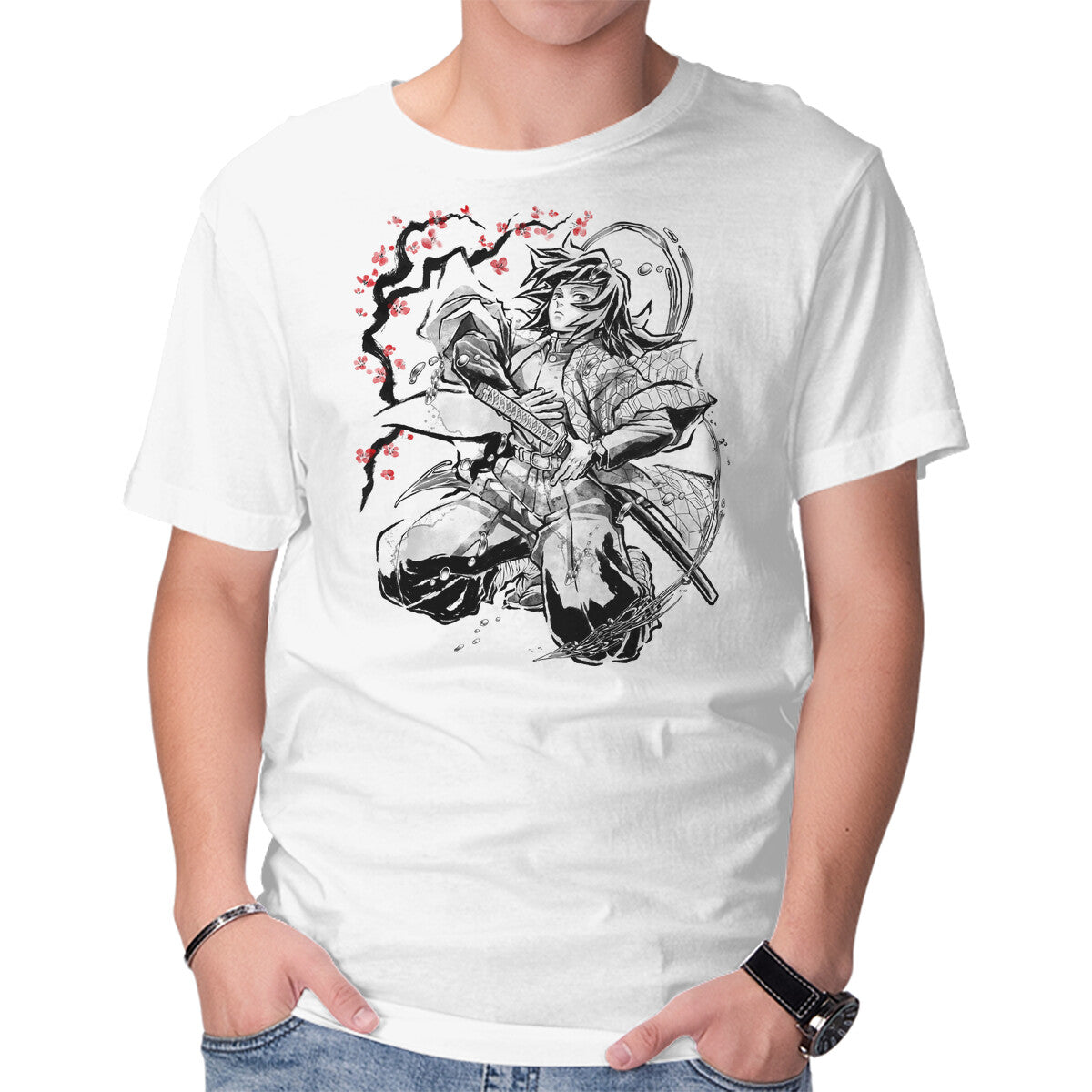 Unisex Crew Neck T-Shirt Water Breathing Hashira Sumi-E Graphic Short Sleeve Casual Tee L