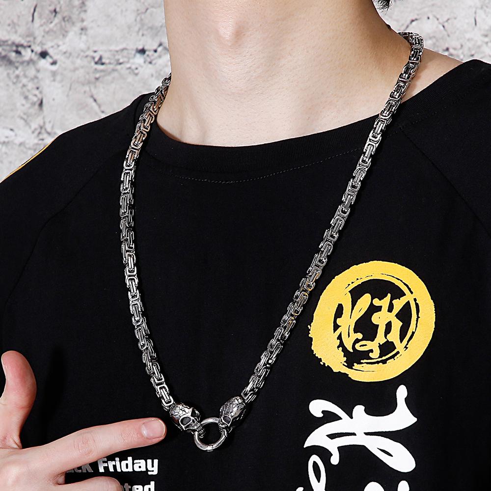 Goth Skull Face Man Necklace Stainless Steel Punk Jewelry 6MM Wide 28.3" Long Link Chain Necklaces Halloween Gifts for Guests