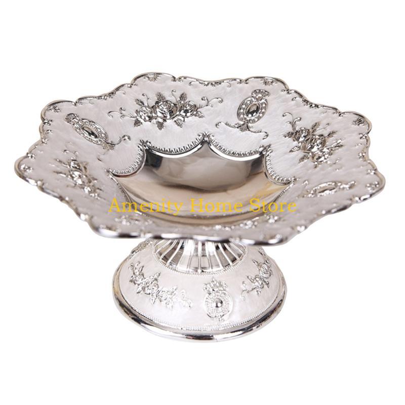 F26C Fruit Tray Trinket Dish Plate Tea Tray Elegant Candy Plate Vintage Fruit Plate Dessert Storage Tray Home Decoration