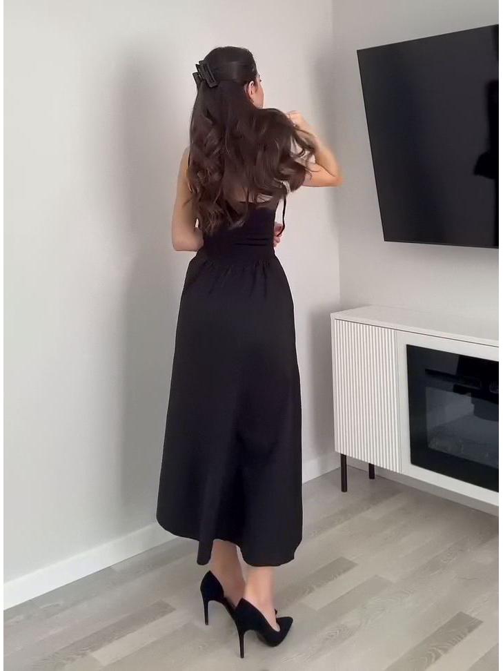2025 Japanese & Korean Style Retro Slimming Midi Skirt: Women's Casual Solid Color Long Dress