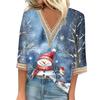 Women's Loose Casual Three-quarter Sleeve V-neck Lace Loose Christmas Print T-shirt Top