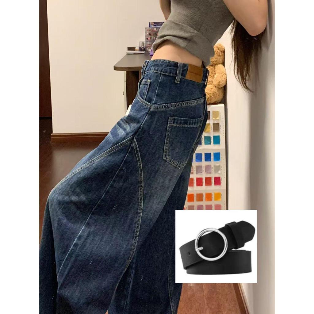 Samtige Dicke Amerikanische Retro Gebogene Jeans für Damen - Hoher Bund, Weiter Bein, Herbst-Winter 2025 Kollektion