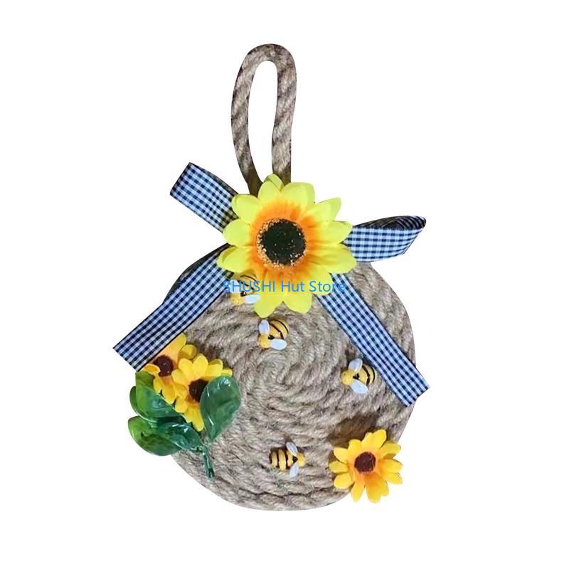 

Festival Garland Simulation Hemp Rope Wreath Ornament for Indoor Outdoor Farmhouse Front Door Decoration Gift D57B