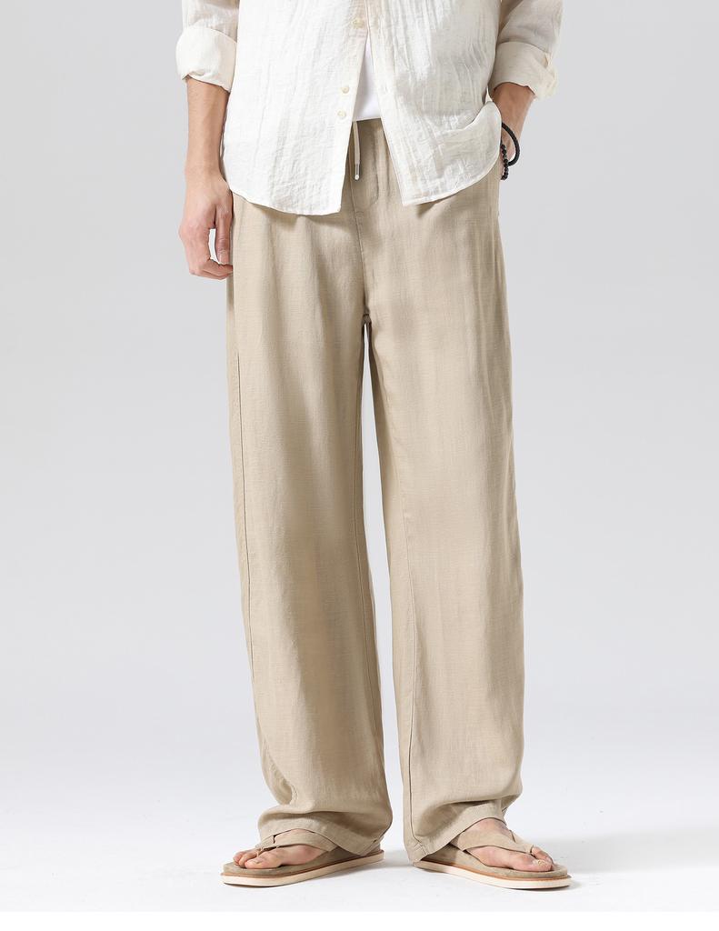 [Plain dyed Tencel Linen] Thin casual pants for men, loose straight leg, wide leg, curved knife, relaxed and comfortable pants