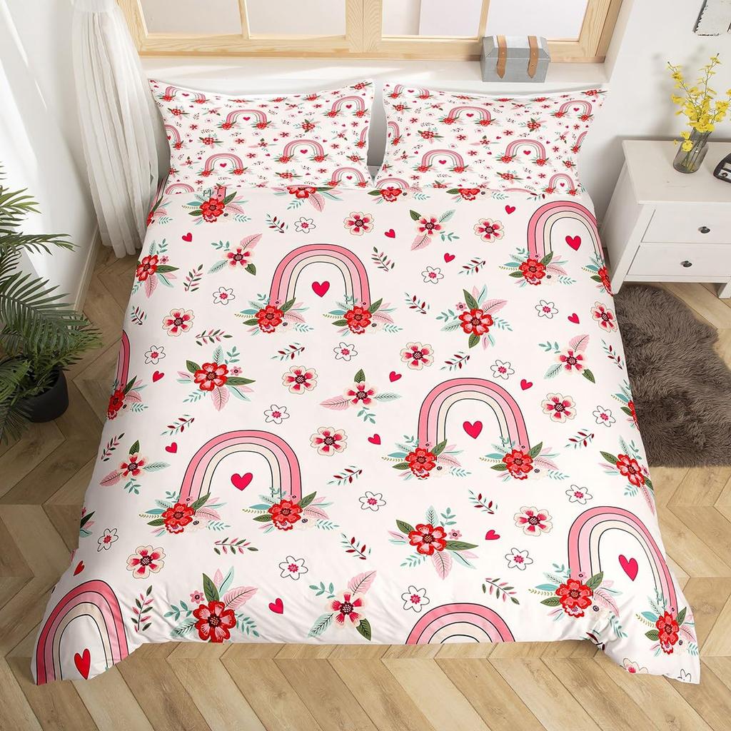 Rainbow Love Heart Duvet Cover For Kids Boys Girls Queen Size Lightweight Quilt Covers Colorful Love Hearts Bedding Set No Quilt