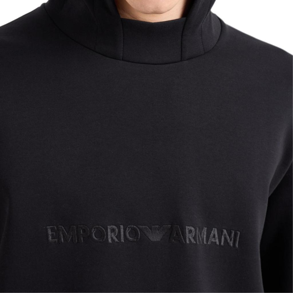 Emporio Armani FW24 Solid Color Letter Logo Embroidered Loose Fit Long Sleeve Hoodie Men Hoodies Black 6D1MA0-1JHSZ-0999