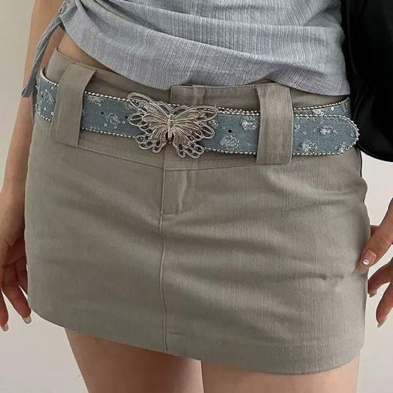 Women Wide Belt Solid Color Design Butterfly Buckle Versatile Belt