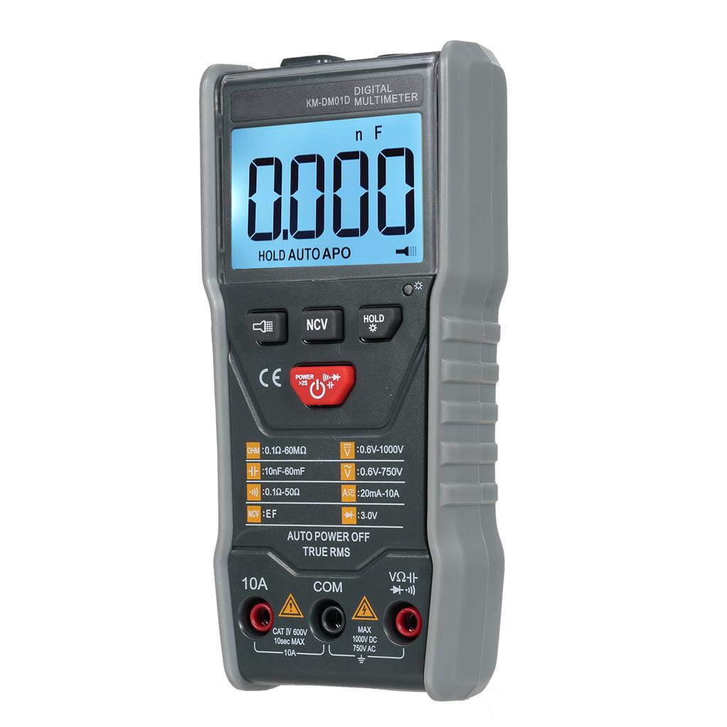 True RMS Digital Multimeter KM-DM01D 6000 Count Auto-Range Meter with NCV Detection Data Hold Backlight LCD and Tilting Stand