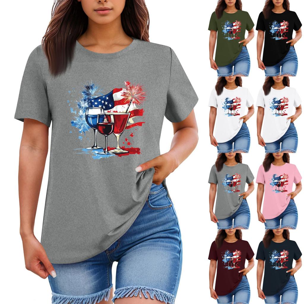 Dámská módní ležérní tištěná tričková halenka s kulatým výstřihem a krátkým rukávem Tričková halenka Halenka