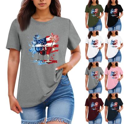 Women's Fashion Casual Printed Round Neck Short Sleeved T-Shirt Top T-Shirt Top Top