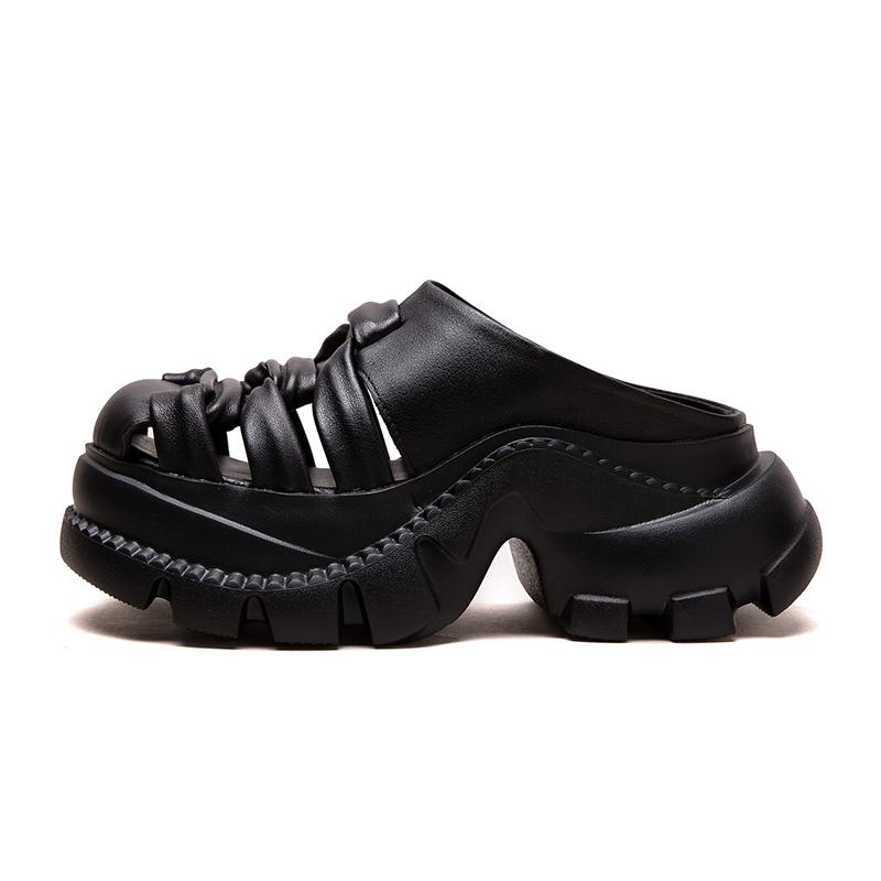 

Массивные кожаные мюли для женщин в стиле гладиаторов на платформе слипоны 35 чёрный