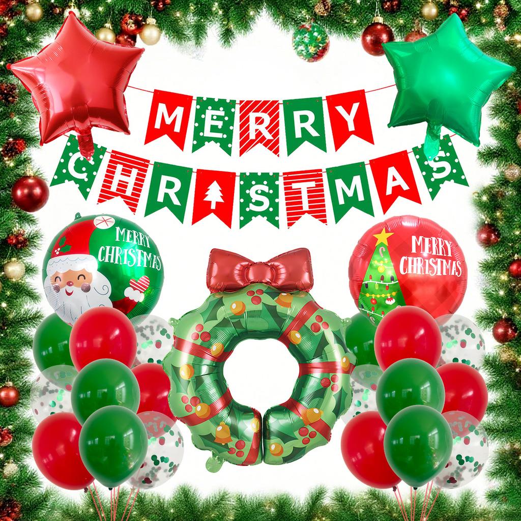 Christmas Theme Party Decoration Balloon The Grinch Santa Gingerbread Man Aluminum Balloon Flag Set