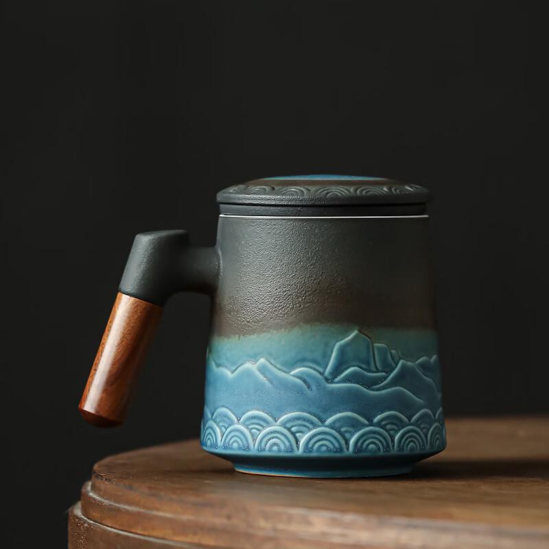 Gradient Blue Ceramic Tea Infuser Mug with Lid